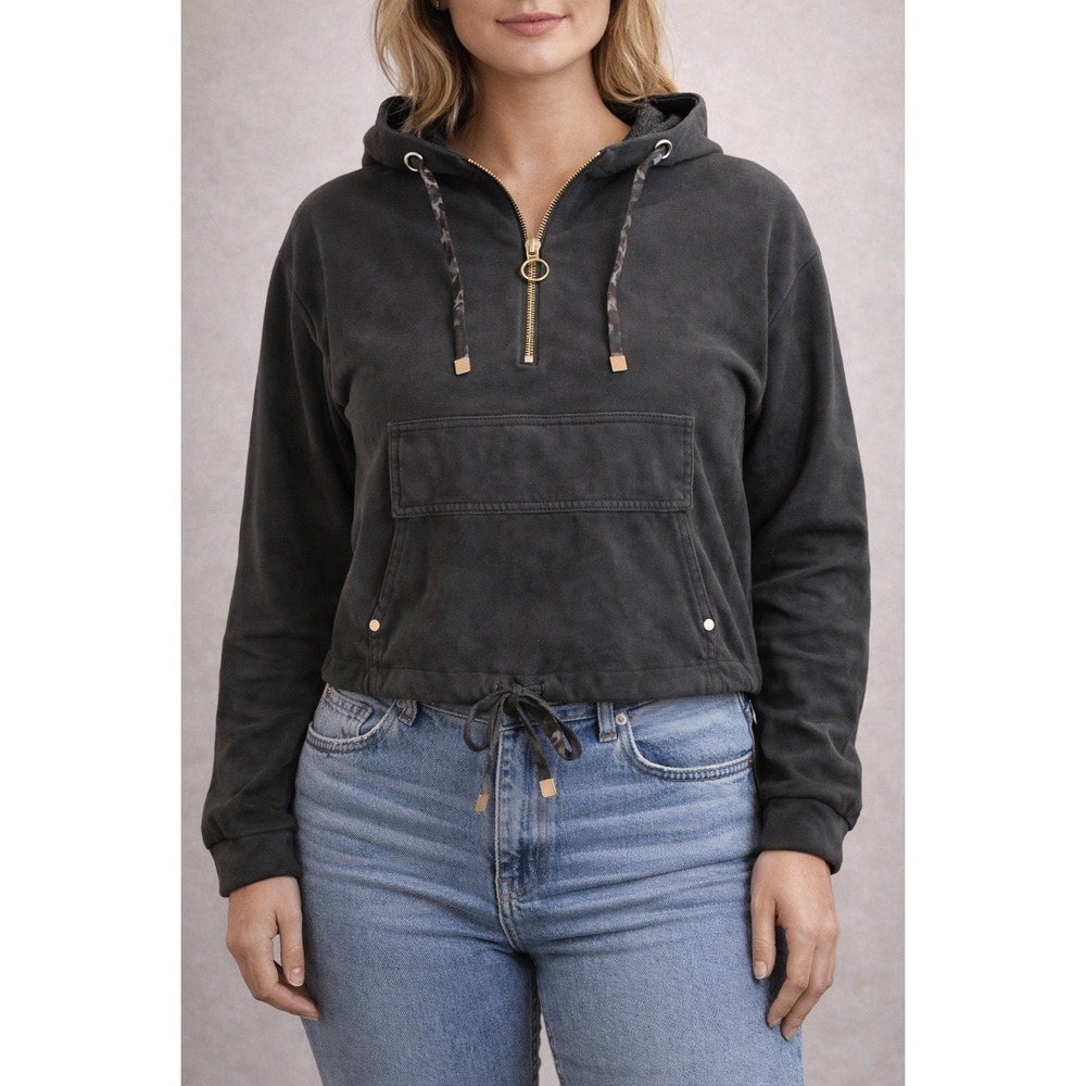 Zara Charcoal Hooded Half-Zip Pullover Sweatshirt
